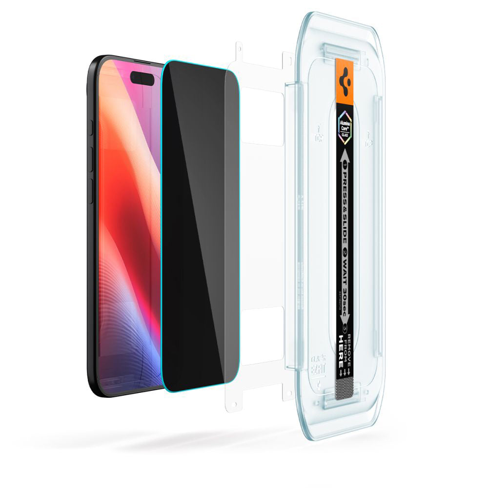 Displayschutzfolie Privacy Spigen GlastR EZ FIT für Apple iPhone 17 Air, gehärtetes Glas, Vollverklebung, Set mit 2 Stück