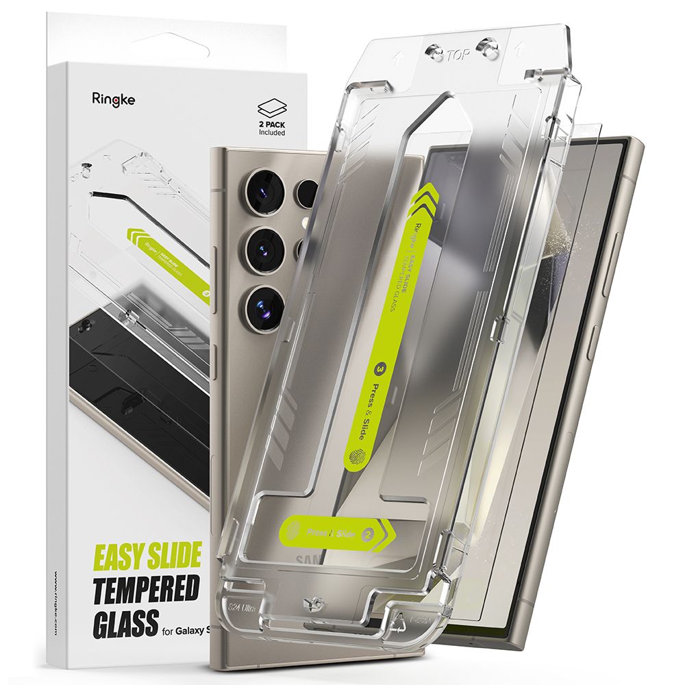Schutzfolie Ringke Easy Slide für Samsung Galaxy S24 Ultra S928, Gehärtetes Glas, Vollverklebung, Set mit 2 Stück