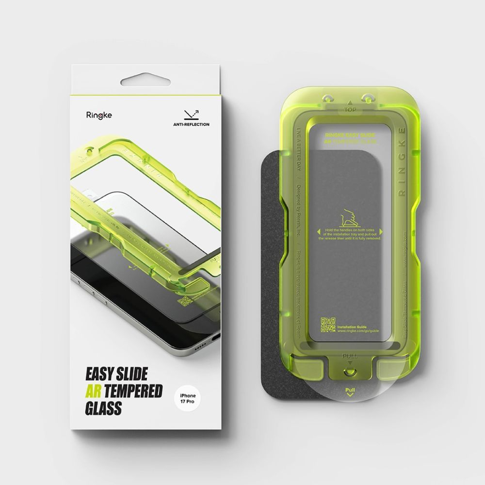 Film de protection d'écran Ringke Easy Slide AR pour Apple iPhone 17 Pro, Verre trempé, Collage complet, 2.5D, Noir