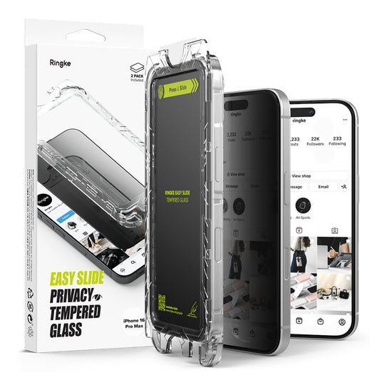 Protection d'écran privée Ringke Easy Slide pour Apple iPhone 16 Pro Max, protégée par du verre, entièrement collée, lot de 2 pièces