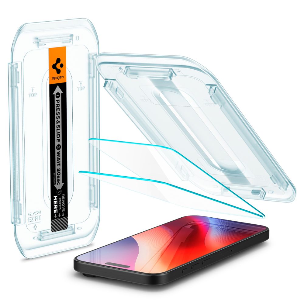 Film de protection d'écran Spigen GlastR EZ FIT pour Apple iPhone 17 Pro / 17 / 16 Pro, Verre Trempé, Full Glue, Lot de 2 pièces
