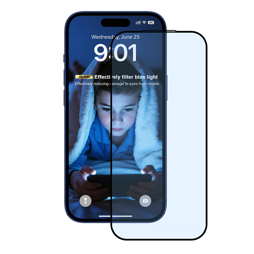 Film de protection Écran Anti Blue Light Anank 5X Renforcé pour Apple iPhone 17, Verre Trempé, Full Glue, 2.5D, Noir.