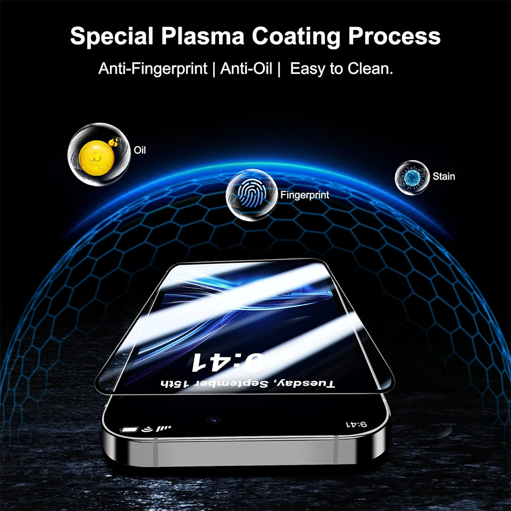 Blueo Anti-Broken Screen Protector Film for Apple iPhone 15 Pro, Tempered Glass, Full Glue, Black