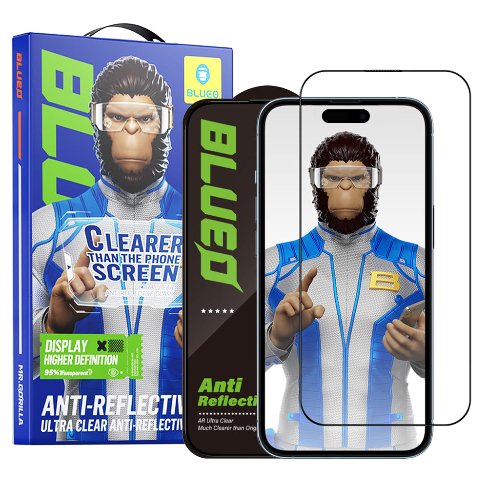 Film de protection d'écran Blueo Anti-Reflet HD pour Apple iPhone 14 Pro Max, Verre Trempé, Collage Complet, Noir