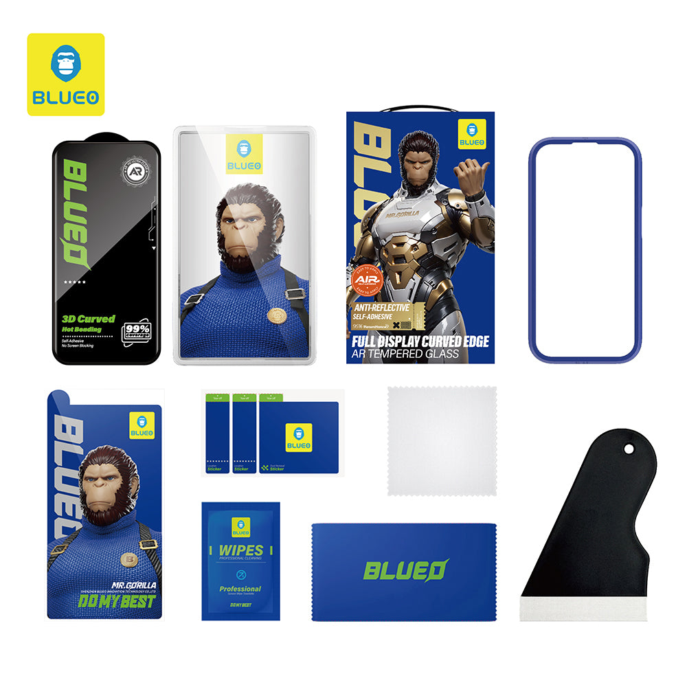 Film de protection d'écran Blueo AR pour Apple iPhone 16 Pro, Verre trempé, Collage complet, 3D, Noir