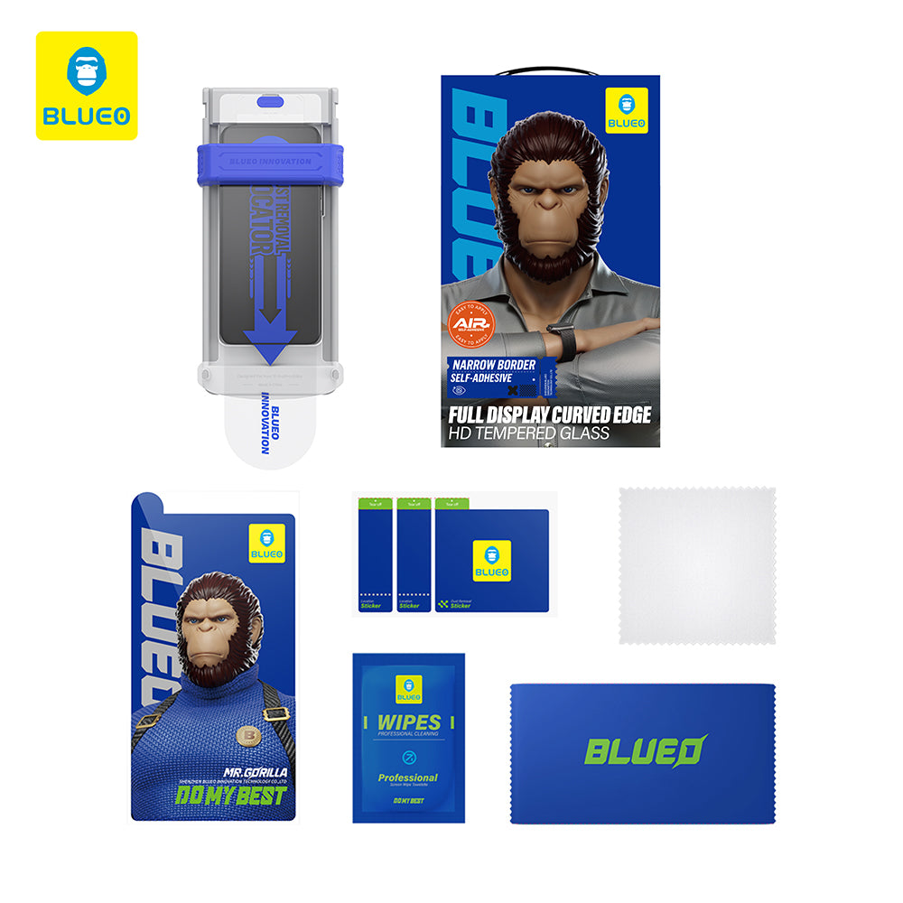 Blueo HD Applicator Pro Displayschutzfolie für Apple iPhone 16 Pro Max, gehärtetes Glas, Full Glue, 3D, Schwarz