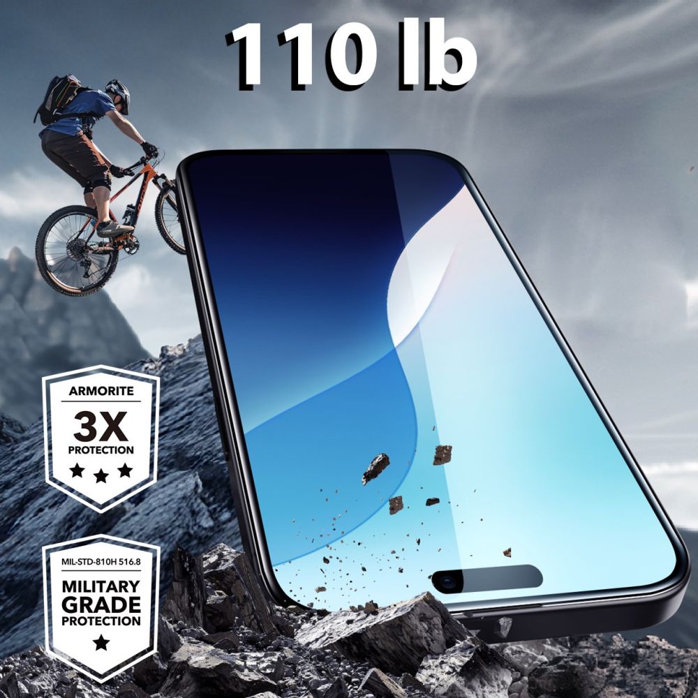 Film de protection d'écran ESR Armorite pour Apple iPhone 16 Plus / 15 Plus, Verre Trempé, Full Glue, Noir
