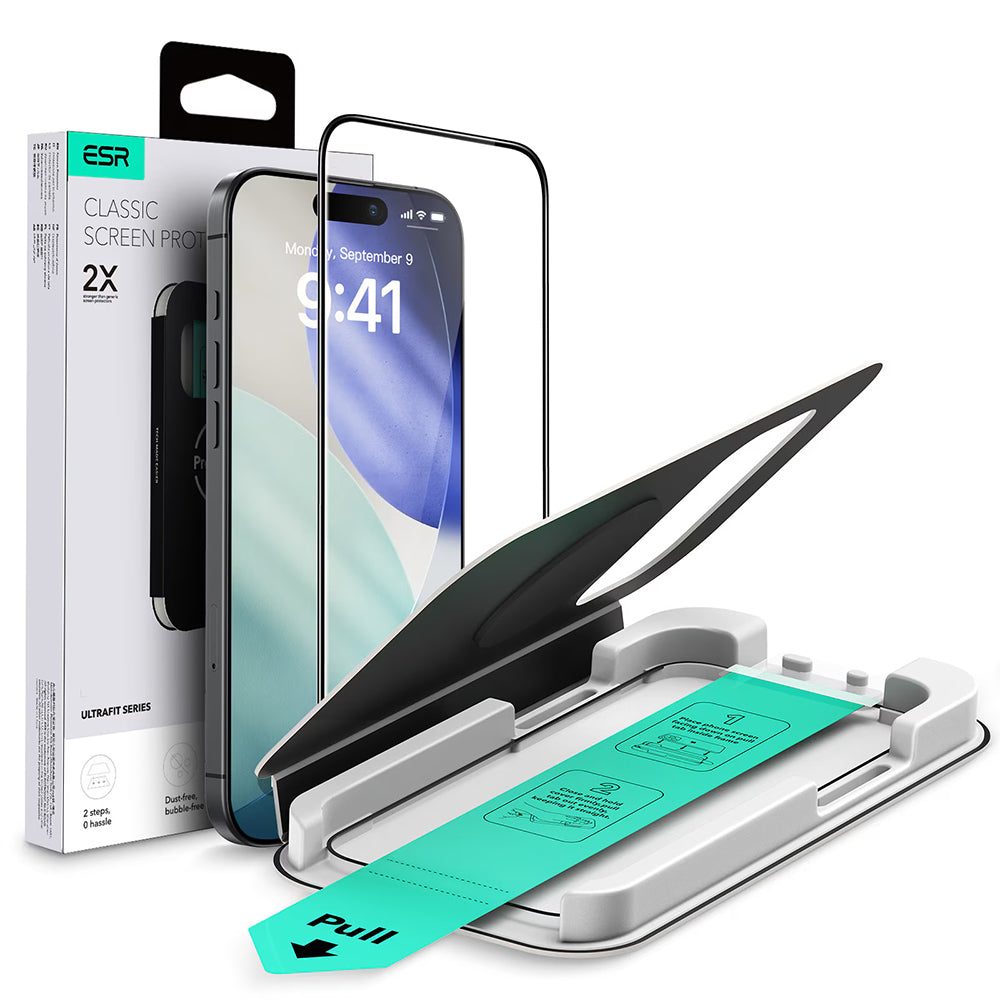 Film de protection écran ESR UltraFit pour Apple iPhone 17 / 16 Pro, Verre Trempé, Full Glue, Noir