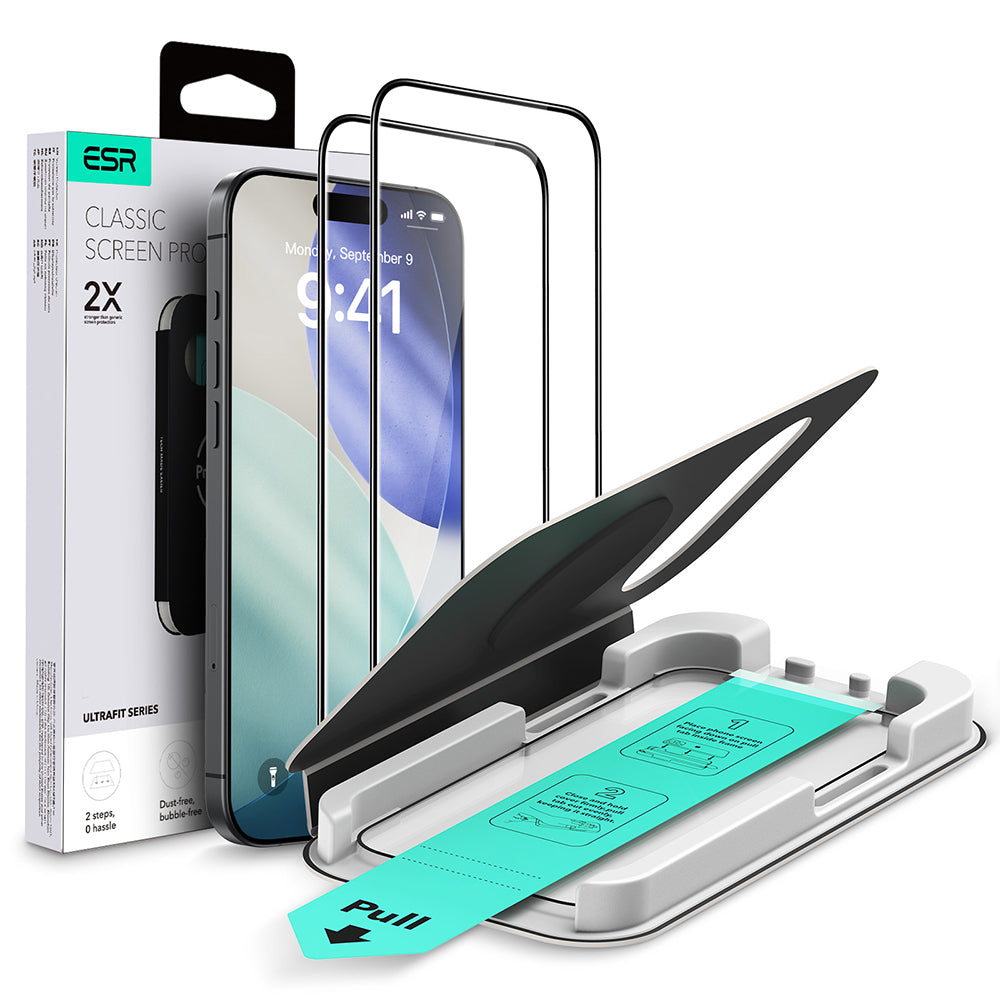 ESR UltraFit Displayschutzfolie für Apple iPhone 17 / 16 Pro, gehärtetes Glas, Full Glue, 2er Set, Schwarz