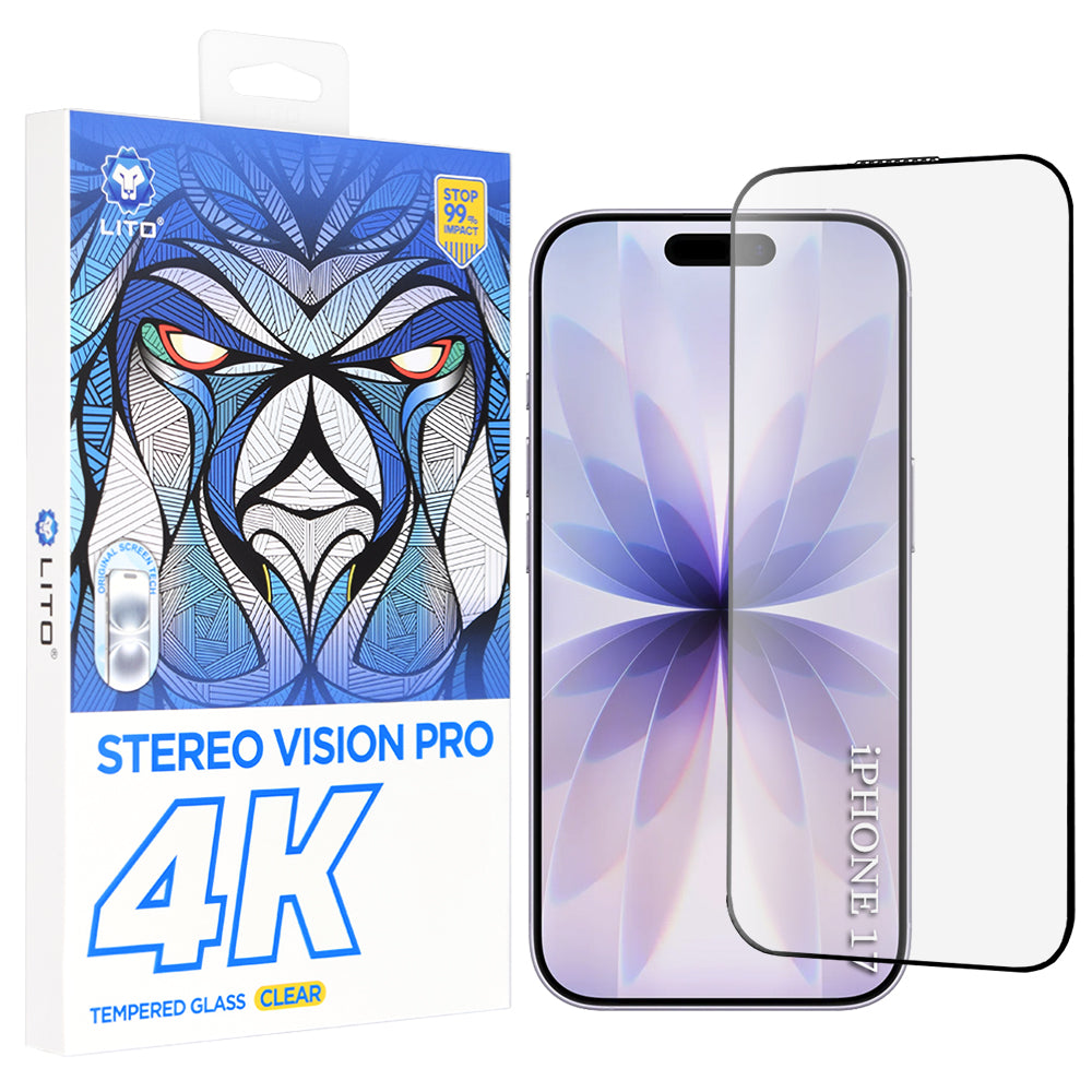 Film de protection écran Lito D+ Max 4K pour Apple iPhone 17 / 16 Pro, Verre Trempé, Full Glue, Noir