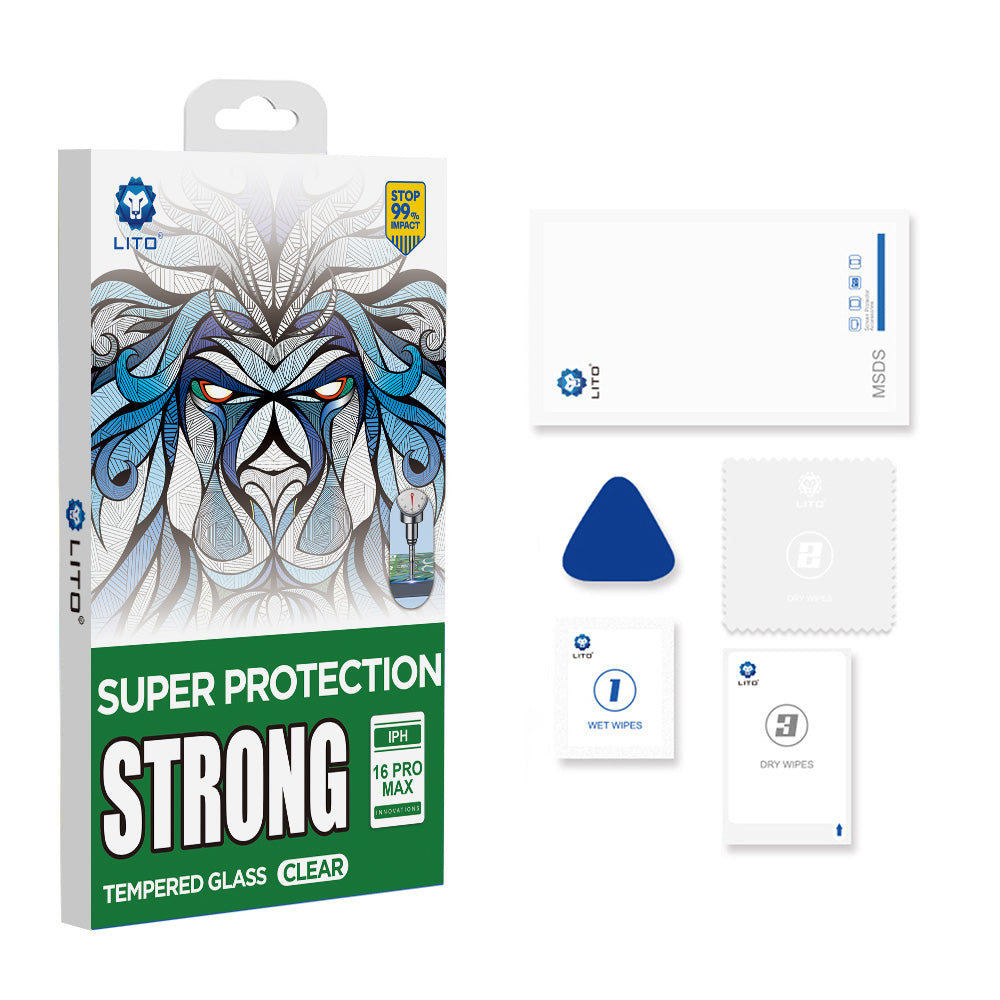 Film de protection d'écran Lito D+ Max Strong pour Apple iPhone 17 / 16 Pro, Verre Trempé, Full Glue, Noir