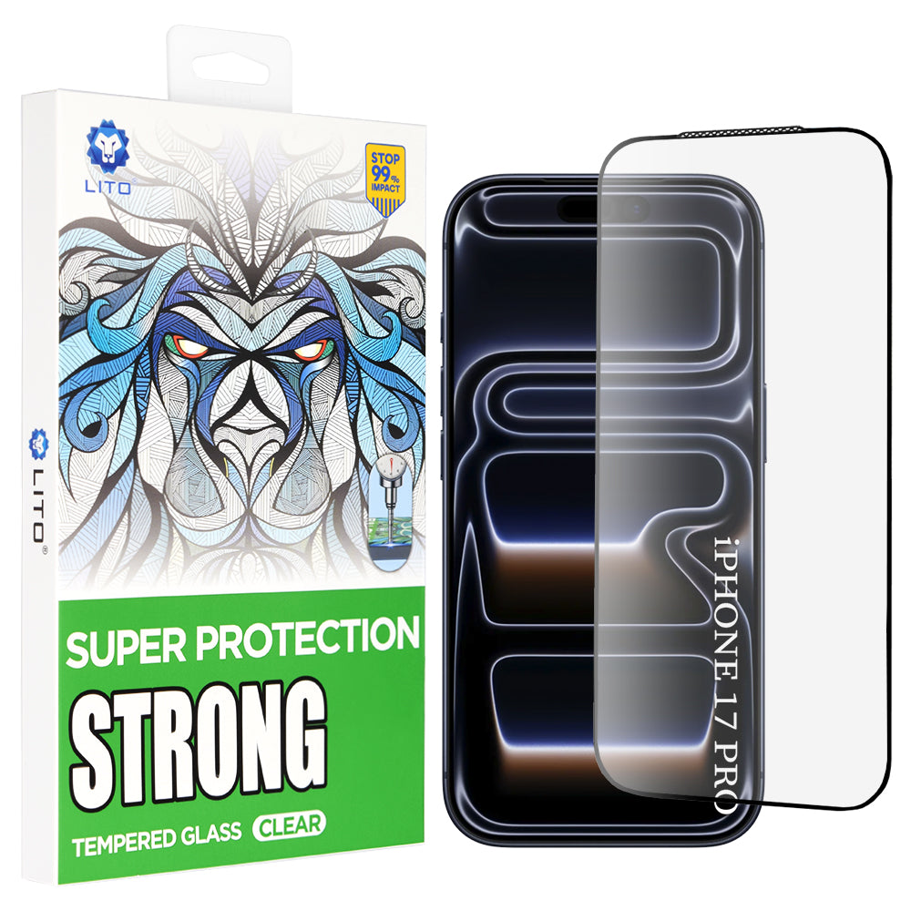 Schutzfolie Lito D+ Max Strong für Apple iPhone 17 Pro, Gehärtetes Glas, Vollverklebung, Schwarz