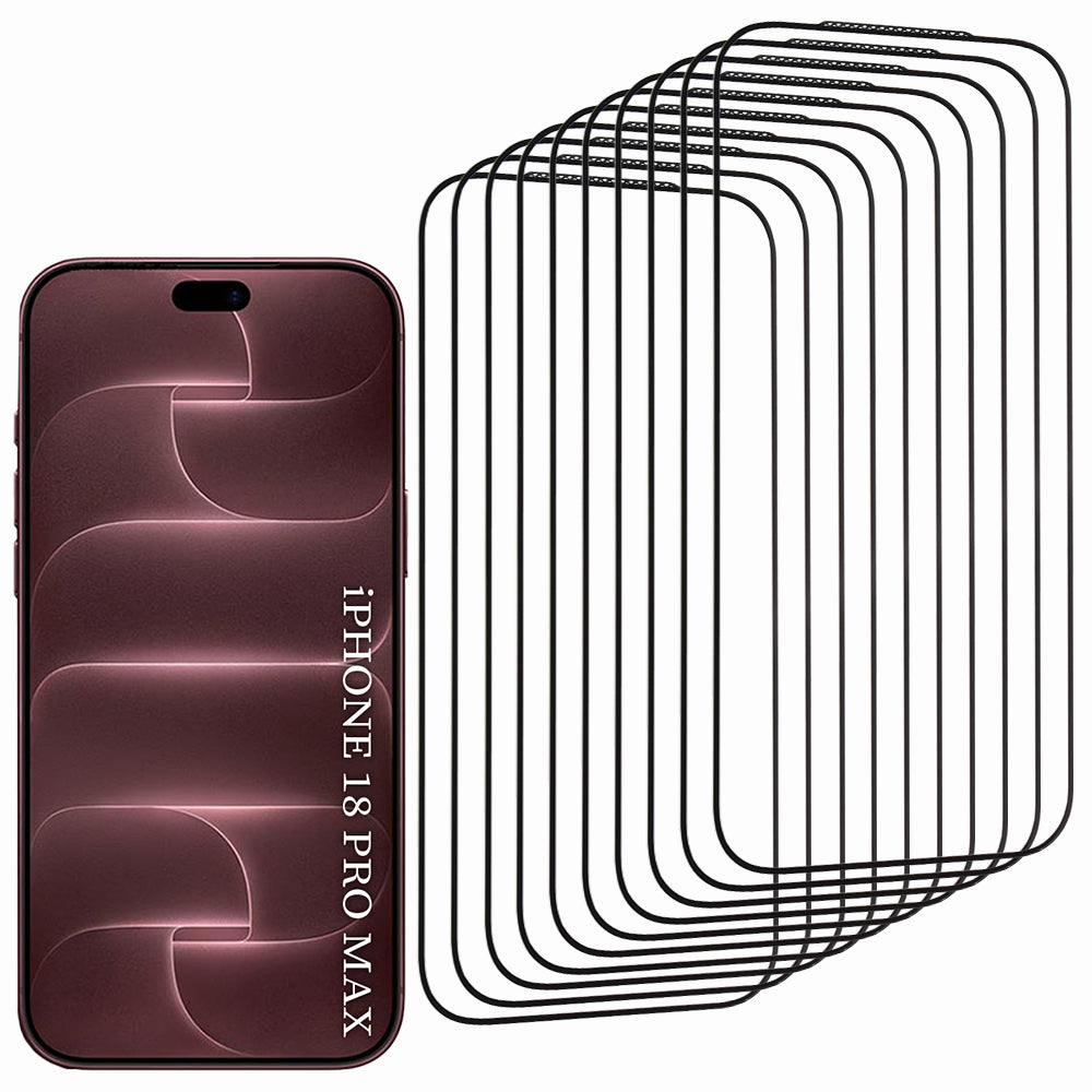 Protection d’écran Lito HD Pro pour Apple iPhone 18 Pro Max / 17 Pro Max, verre trempé, adhésif intégral, lot de 10, noir
