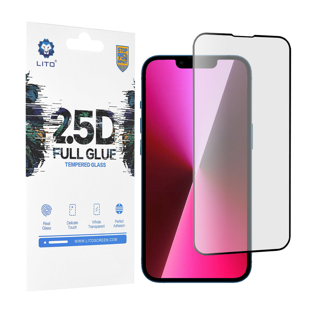 Film de protection d'écran Lito pour Apple iPhone 14 / 13 Pro / 13, Verre trempé, Full Glue, 2.5D, Noir