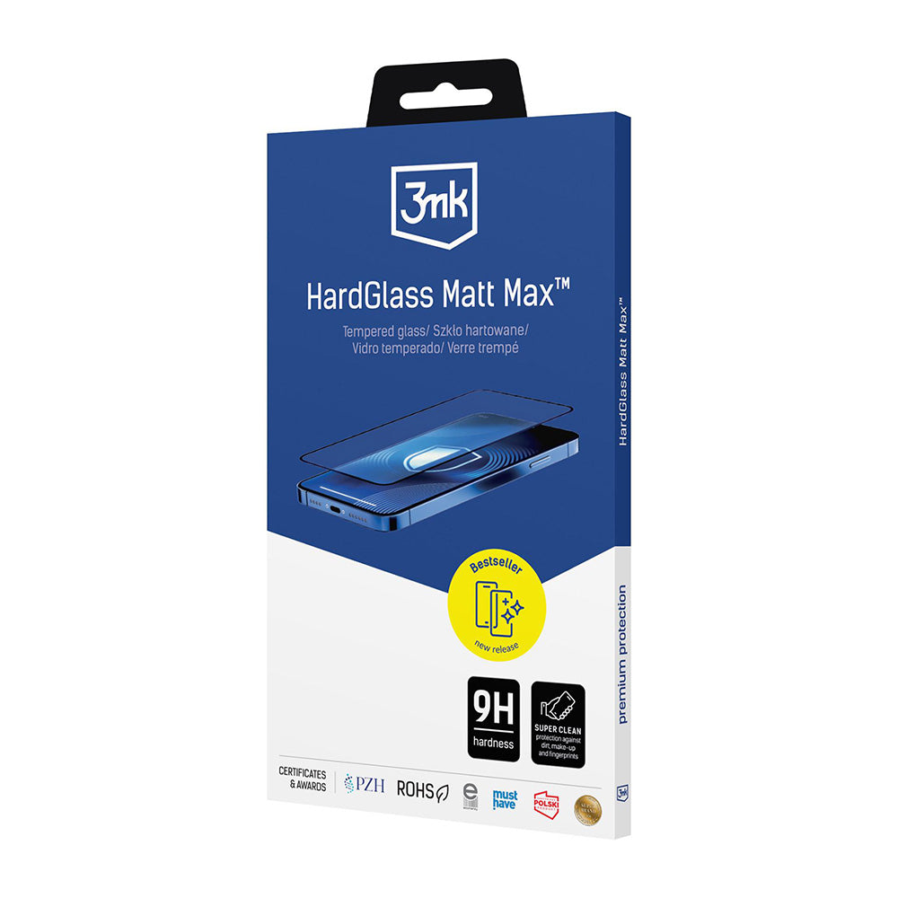 Film de protection d'écran mat 3MK HardGlass Max pour Apple iPhone 17 Pro Max, Verre Trempé, Full Glue, Noir