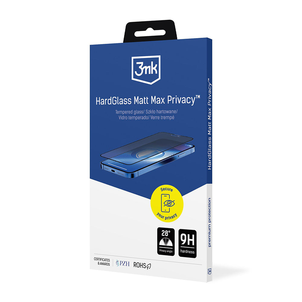 Film de protection Écran Matte Privacy 3MK HardGlass Max pour Apple iPhone 17 Pro Max, Verre Trempé, Full Glue