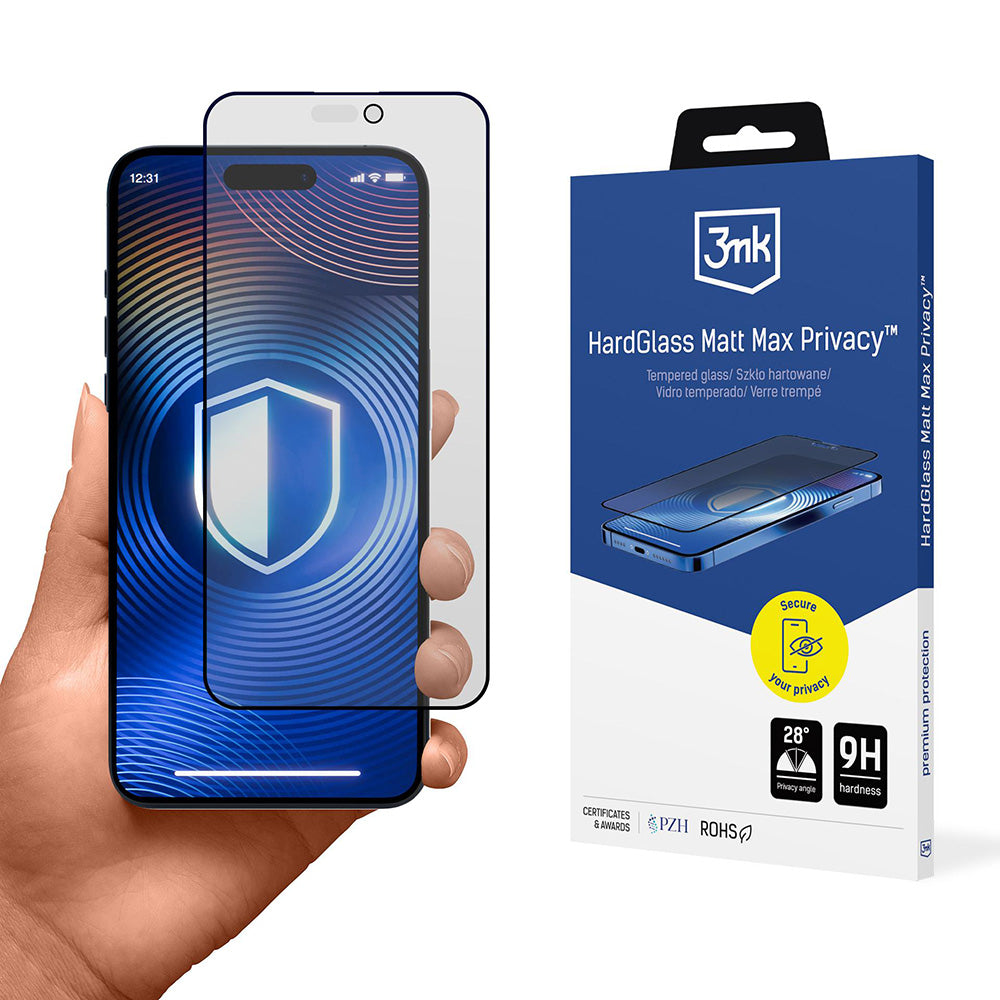 Schutzfolie Matte Privacy 3MK HardGlass Max für Apple iPhone 17 Pro, Gehärtetes Glas, Vollverklebung