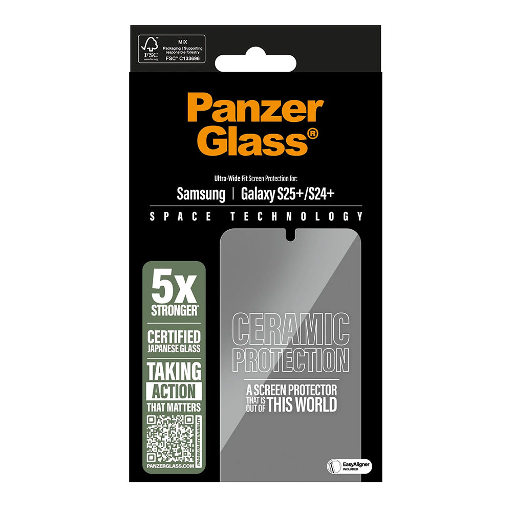Schutzfolie PanzerGlass Ultra-Wide Ceramic EasyAligner für Samsung Galaxy S25+ S936 / S24+ S926, gehärtetes Glas, Vollverklebung