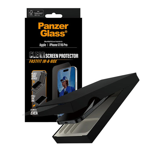 Film de protection d'écran PanzerGlass Ultra-Wide Fit Fastfit pour Apple iPhone 17 / 16 Pro, Verre Trempé, Full Glue, Noir