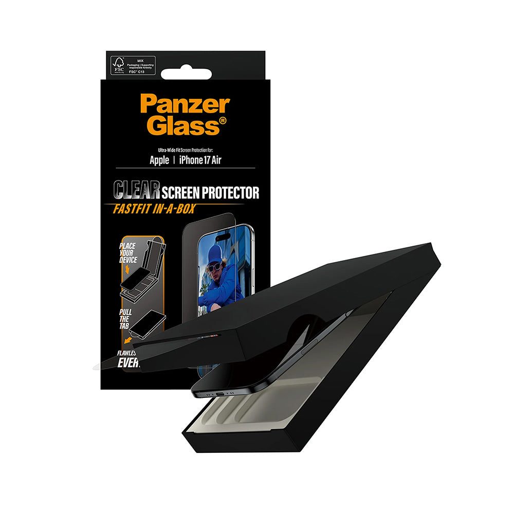 Schutzfolie PanzerGlass Ultra-Wide Fit Fastfit für Apple iPhone 17 Air, gehärtetes Glas, Full Glue, Schwarz