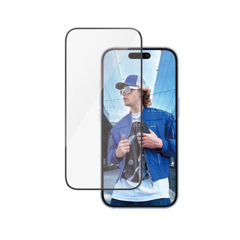 Schutzfolie PanzerGlass Ultra-Wide Fit für Apple iPhone 16 / 15, gehärtetes Glas, Full Glue, Schwarz