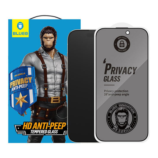 Film de protection écran Privacy Blueo Anti-Peep pour Apple iPhone 17 Pro / 17 / 16 Pro, Verre Trempé, Full Glue, Lot de 5 pièces