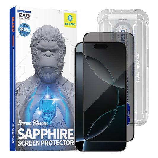 Film de protection Écran Privacy Blueo Sapphire Applicator Pro pour Apple iPhone 17 Pro / 17 / 16 Pro, Verre Trempé, Full Glue