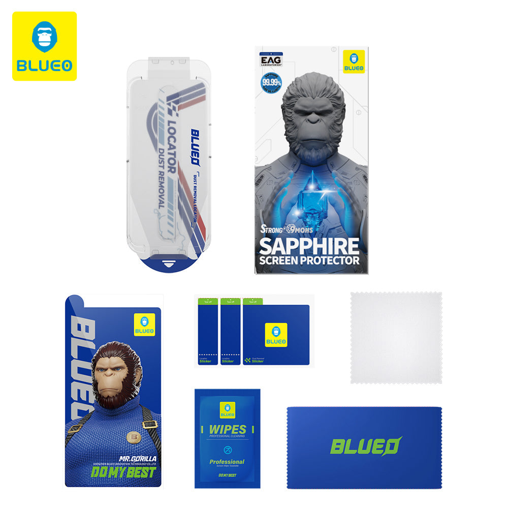 Schutzfolie Privacy Blueo Sapphire Applicator Pro für Apple iPhone 17 Pro / 17 / 16 Pro, Gehärtetes Glas, Vollverklebung