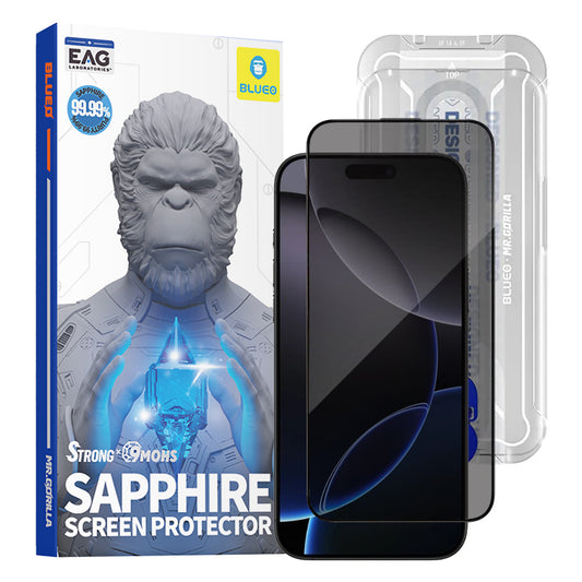 Film de protection Écran Privacy Blueo Sapphire Applicator Pro pour Apple iPhone 17 Pro Max / 16 Pro Max, Verre Trempé, Full Glue