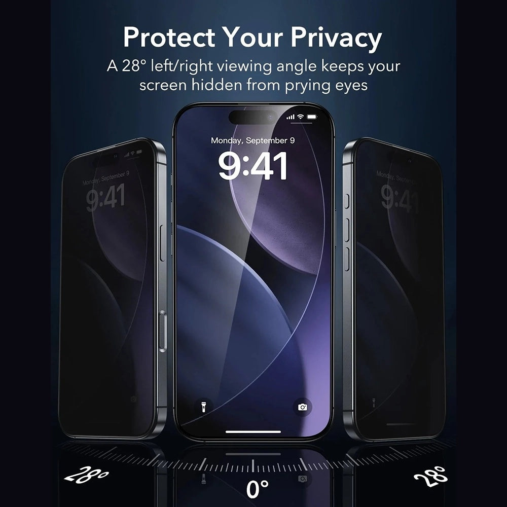 Schutzfolie Ecran Privacy ESR Armorite UltraFit für Apple iPhone 17, gehärtetes Glas, Full Glue, Set 3 Stück