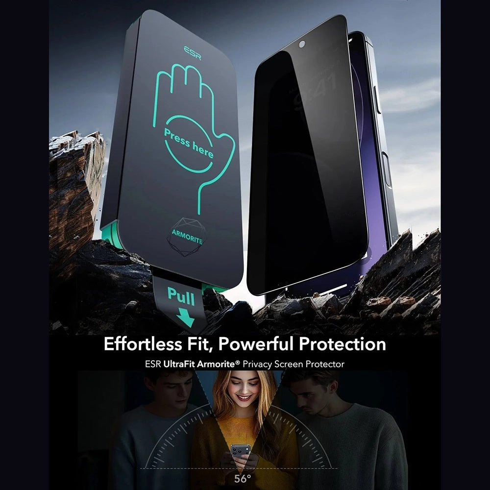 Schutzfolie Ecran Privacy ESR Armorite UltraFit für Apple iPhone 17, gehärtetes Glas, Full Glue, Set 3 Stück