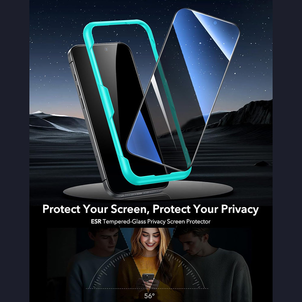 Film de protection Écran Privacy ESR pour Apple iPhone 17 / 16 Pro, Verre Trempé, Full Glue, Lot de 3 pièces