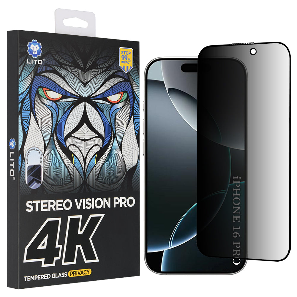 Film de protection Écran Privacy Lito D+ Max 4K pour Apple iPhone 17 / 16 Pro, Verre Trempé, Full Glue