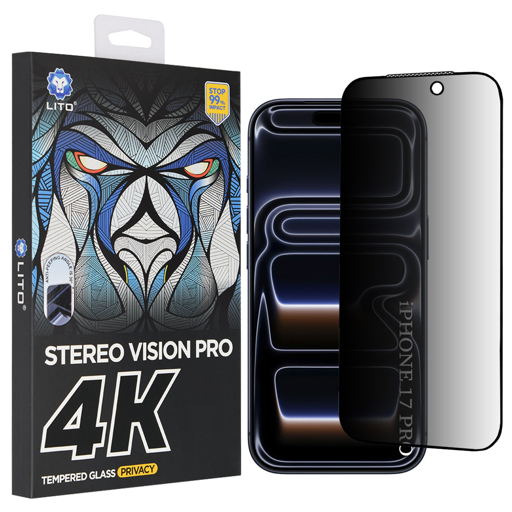 Schutzfolie Privacy Lito D+ Max 4K für Apple iPhone 17 Pro, Gehärtetes Glas, Vollverklebung