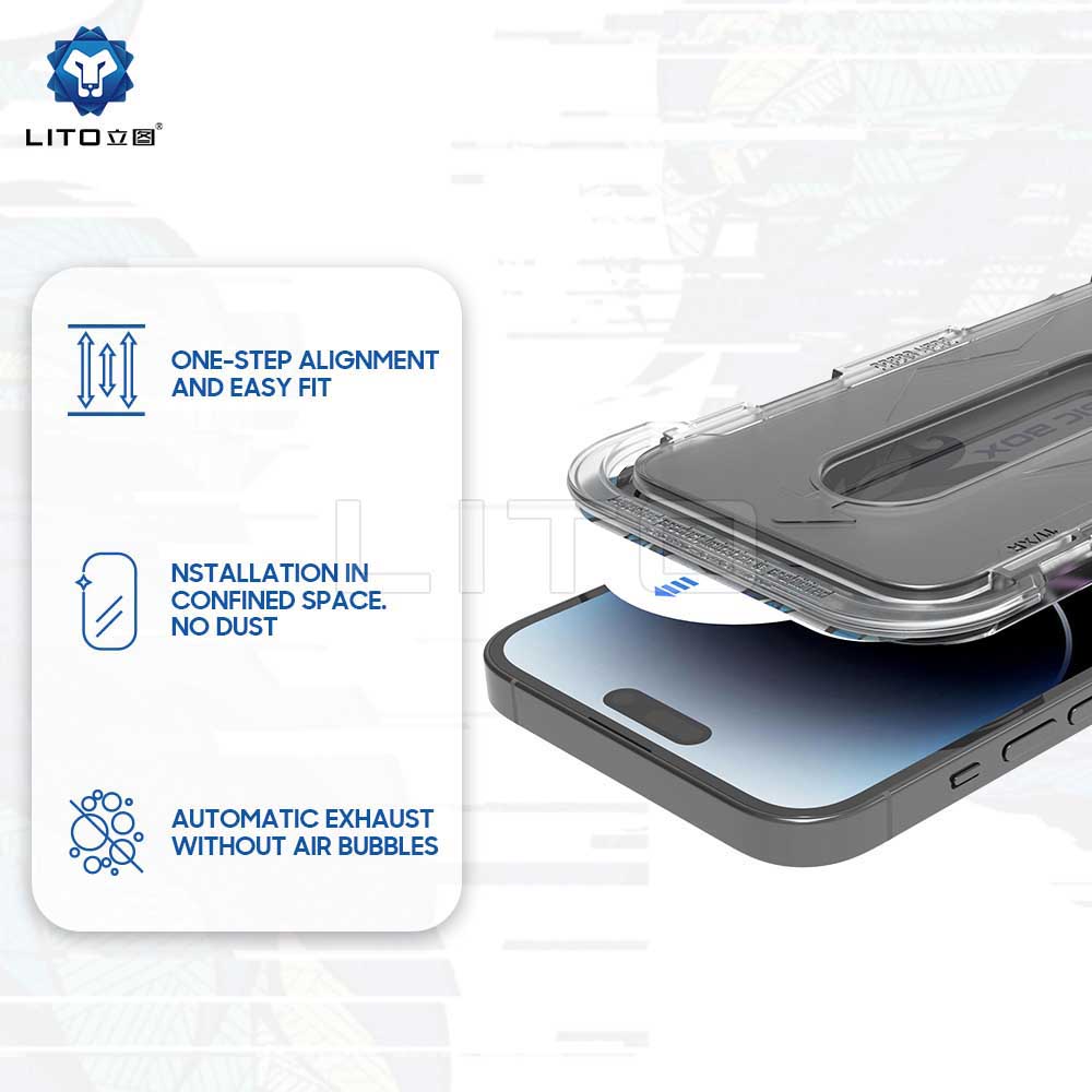 Film de protection écran Privacy Lito Magic Glass Box D+ Tools pour Apple iPhone 17e / 16e / 14 / 13 Pro, Verre Sécurisé, Collage Complet