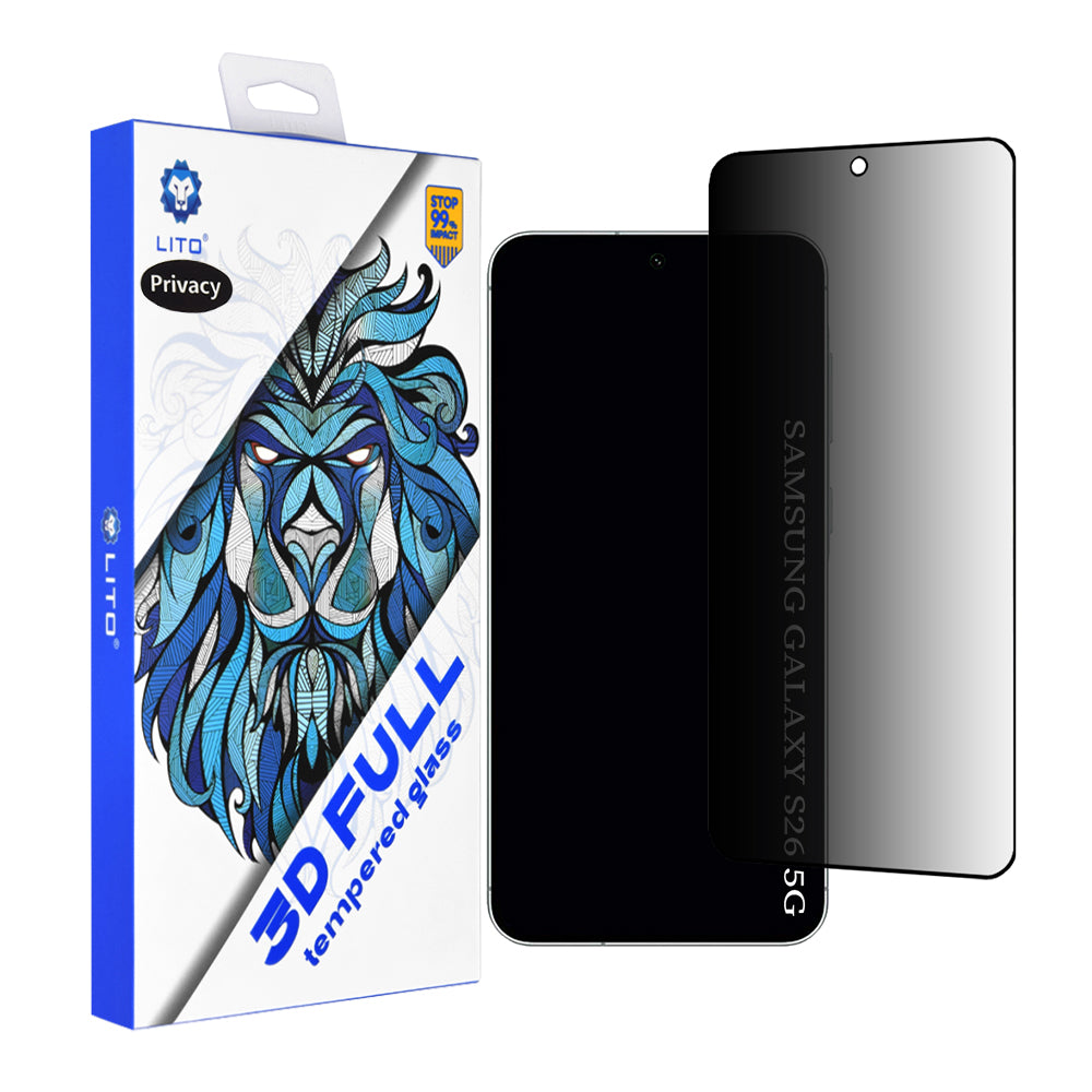 Schutzfolie Privacy Lito für Samsung Galaxy S26 S942, Gehärtetes Glas, Vollkleber, 3D