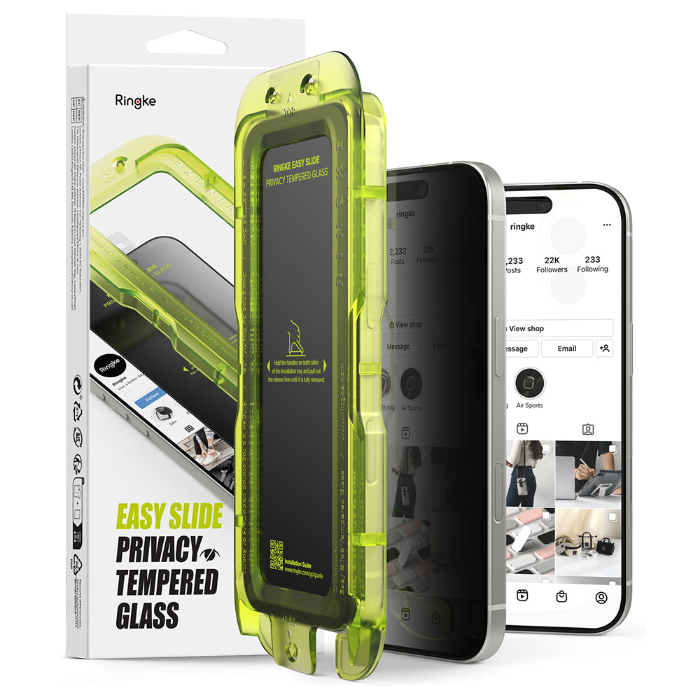 Film de protection d'écran Privacy Ringke Easy Slide pour Apple iPhone 17, Verre trempé, Collage complet, Lot de 2 pièces