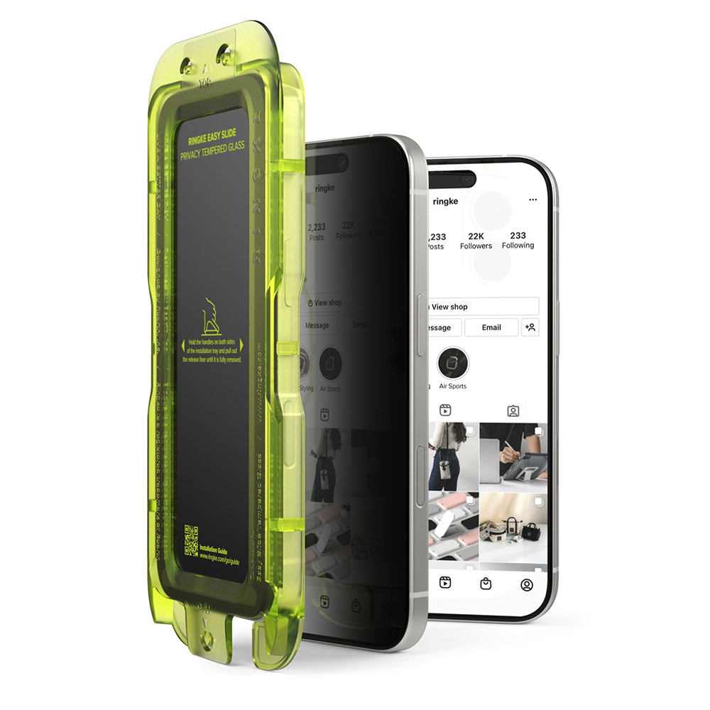 Film de protection d'écran Privacy Ringke Easy Slide pour Apple iPhone 17, Verre trempé, Collage complet, Lot de 2 pièces