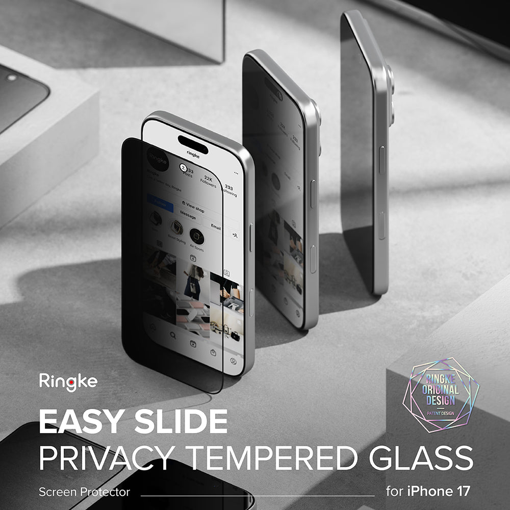 Film de protection d'écran Privacy Ringke Easy Slide pour Apple iPhone 17, Verre trempé, Collage complet, Lot de 2 pièces