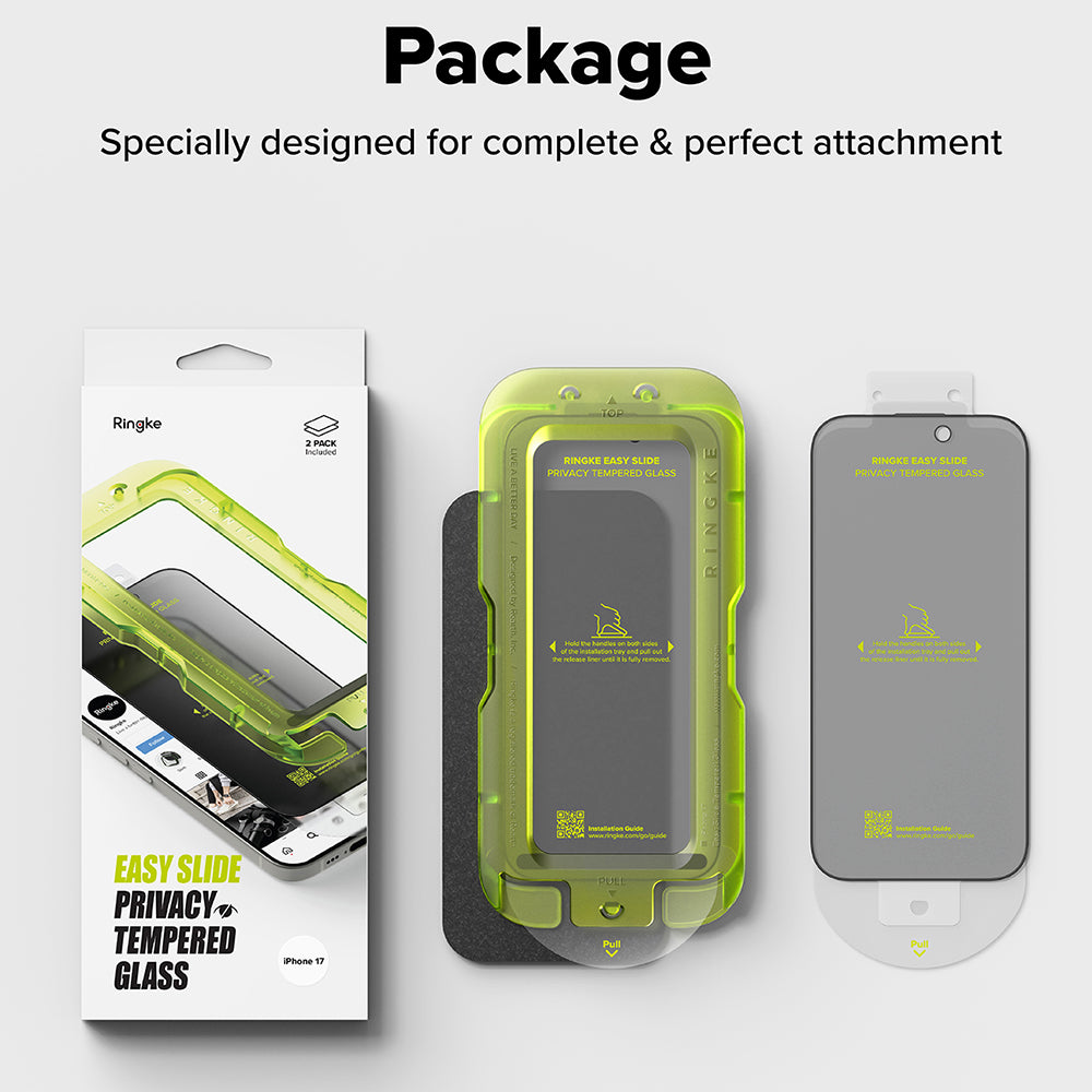 Film de protection d'écran Privacy Ringke Easy Slide pour Apple iPhone 17, Verre trempé, Collage complet, Lot de 2 pièces
