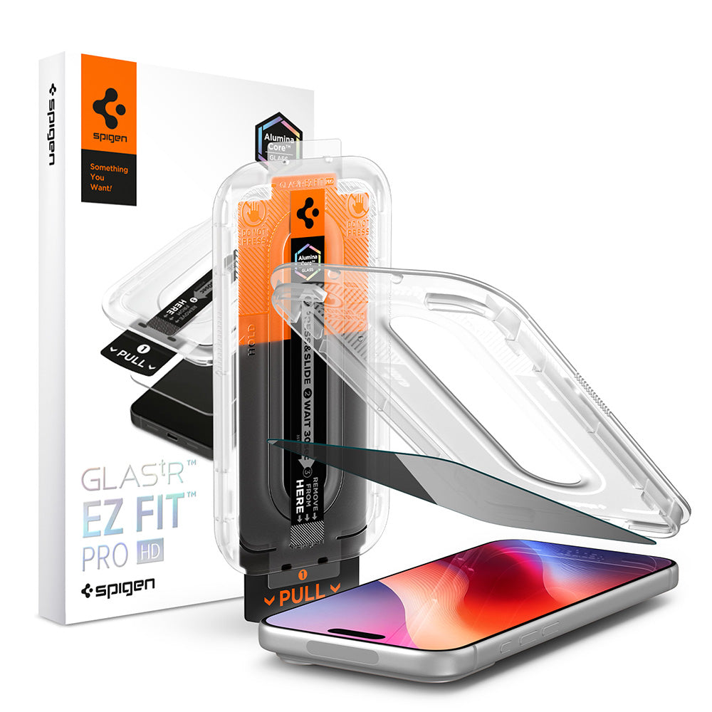 Privacy-Schutzfolie Spigen GlastR EZ FIT Pro HD für Apple iPhone 18 Pro Max, gehärtetes Glas, Full Glue AGL12034