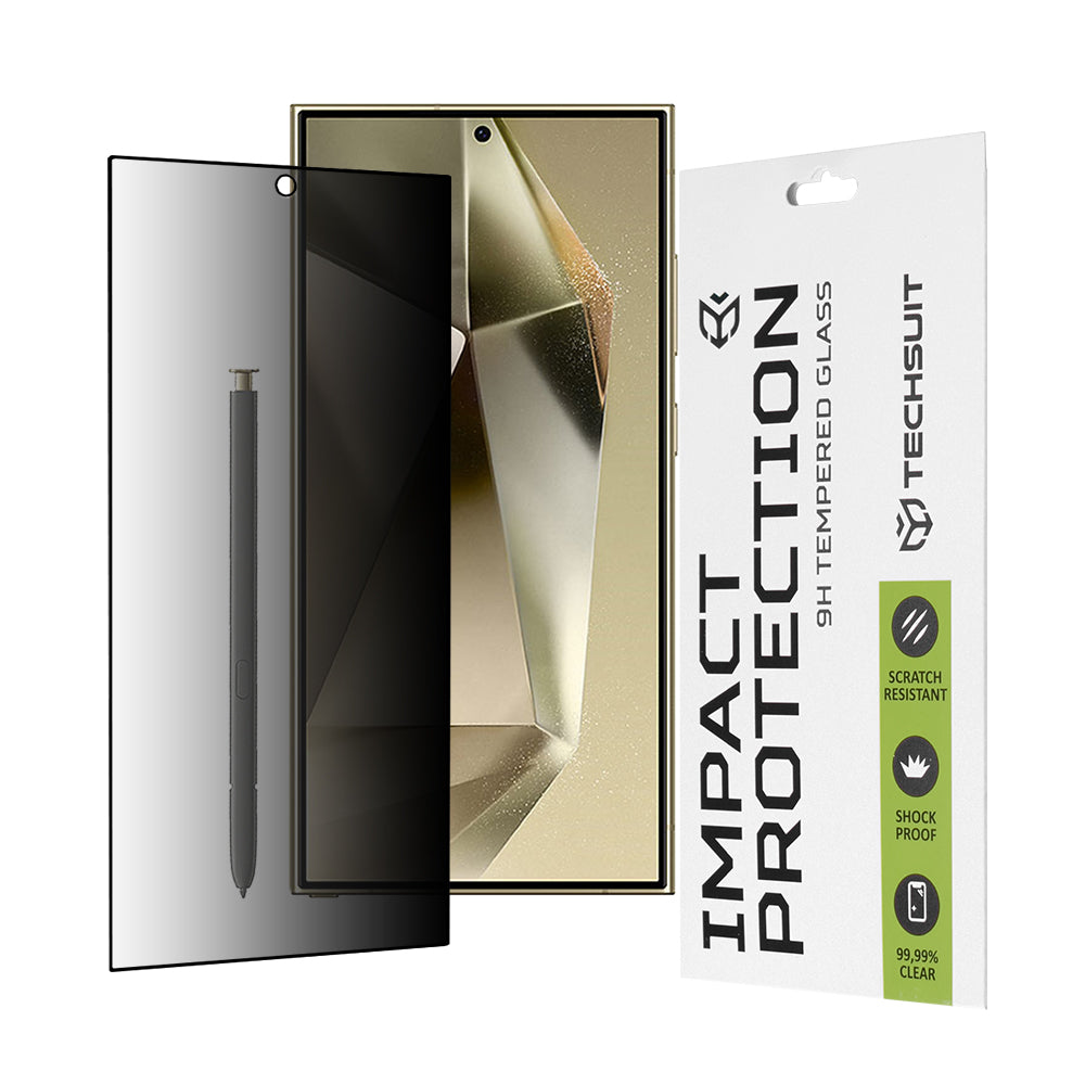 Privacy Techsuit Screen Protector Film for Samsung Galaxy S24 Ultra S928, Tempered Glass, Full Glue, 111D