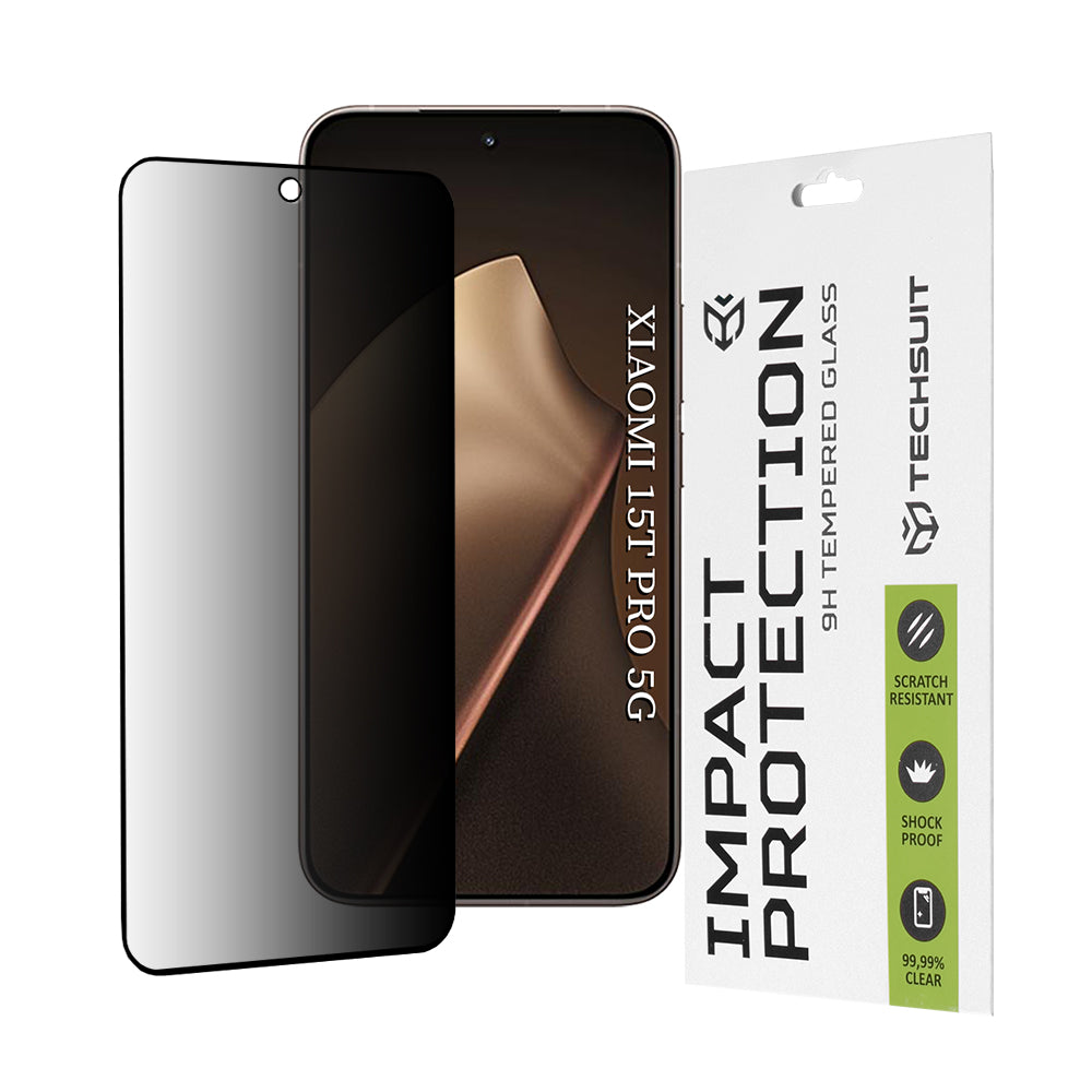 Film de protection écran Privacy Techsuit pour Xiaomi 15T Pro, Verre Trempé, Full Glue, 111D