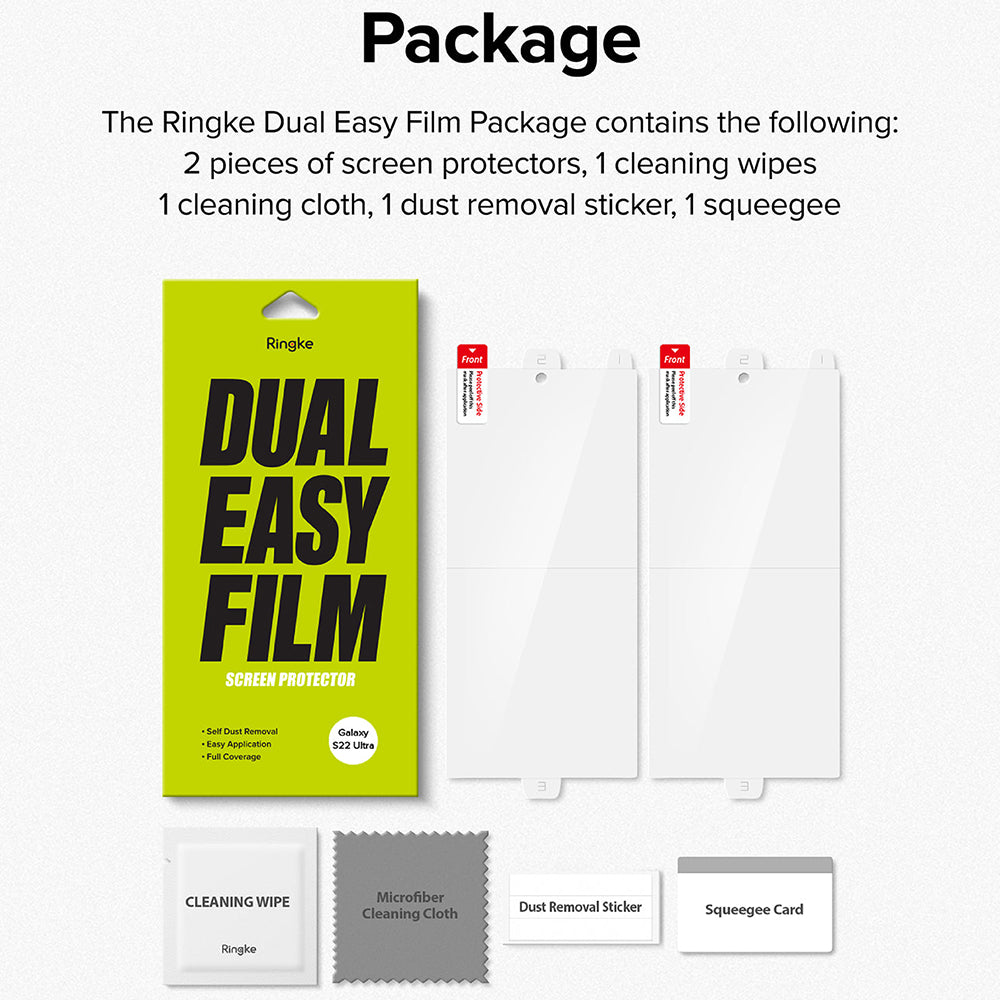 Schutzfolie Ringke Dual Easy für Samsung Galaxy S22 Ultra 5G S908, Kunststoff, Set 2 Stück