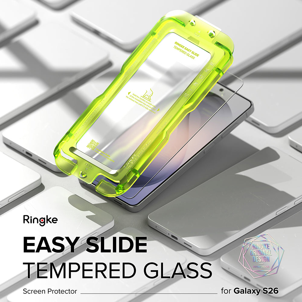 Schutzfolie Ringke Easy Slide für Samsung Galaxy S26 S942, gehärtetes Glas, Vollkleber, Set mit 2 Stück