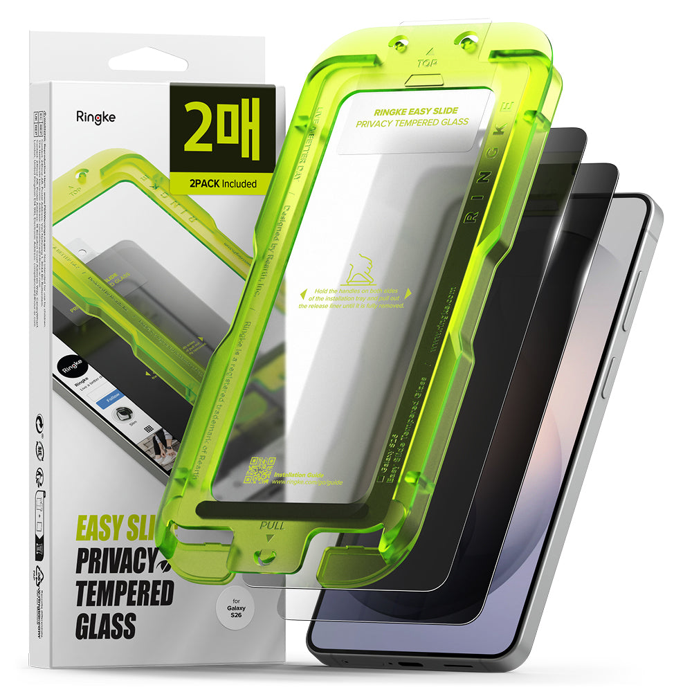 Film de protection d'écran Ringke Easy Slide pour Samsung Galaxy S26 S942, Verre Trempé, Full Glue, Lot de 2 pièces, Noir