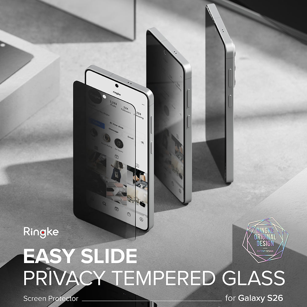 Film de protection d'écran Ringke Easy Slide pour Samsung Galaxy S26 S942, Verre Trempé, Full Glue, Lot de 2 pièces, Noir