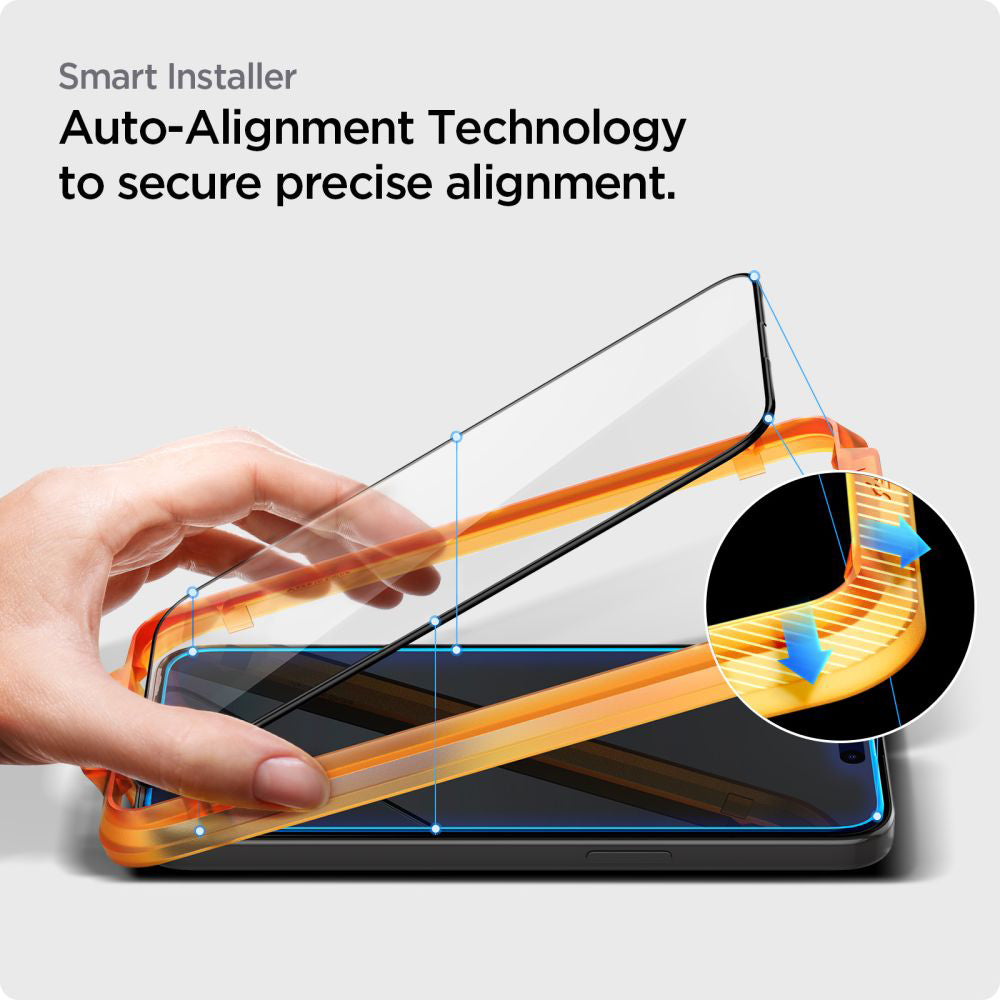 Spigen GlastR Align Master Screen Protector for Apple iPhone 15, Tempered Glass, Full Glue, Set of 2 pieces, Black AGL06906