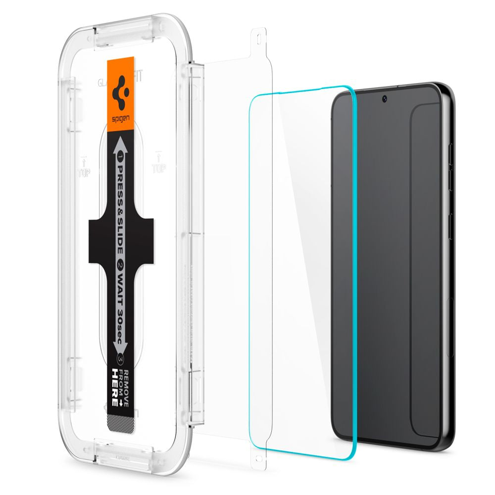 Film de protection écran Spigen GlastR EZ FIT pour Samsung Galaxy S23 S911, Verre Trempé, Full Glue, Set 2 pièces AGL05958