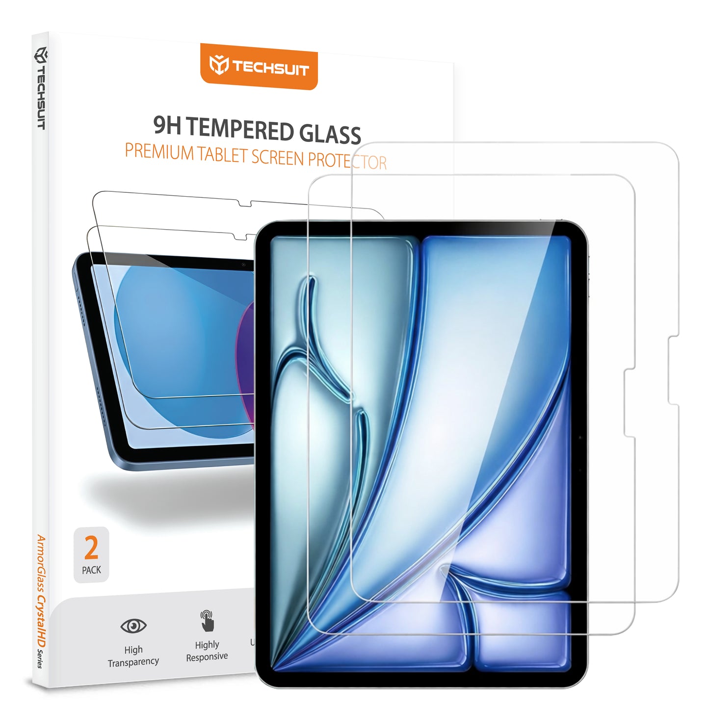 Film de protection d'écran Techsuit ArmorGlass CrystalHD pour Apple iPad Air 11 (2026) / Air 11 (2025), Verre trempé, Collage intégral, Lot de 2 pièces